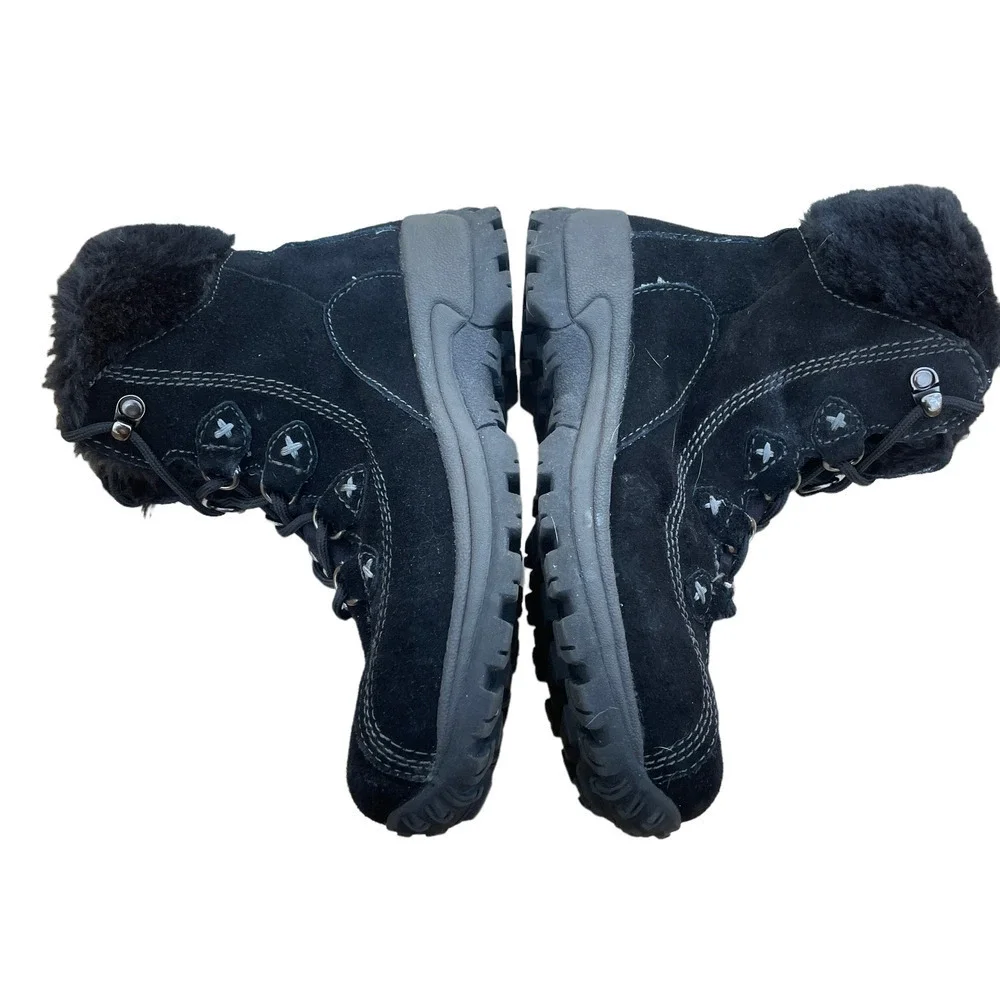Bass Pinnacle Black Suede Hiking Snow Boots Fleece Lined Lace Up Women 7